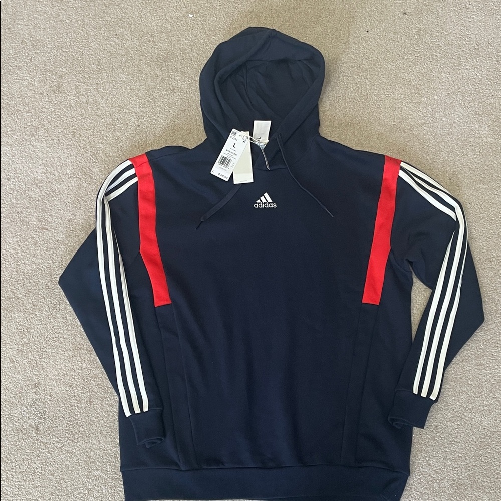 Adidas Dark Blue Hoodie with Red and White Accents